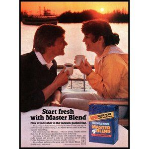 1983 Maxwell House Coffee Vacuum Pack Vintage Print Ad Cruise Ship Balcony Art